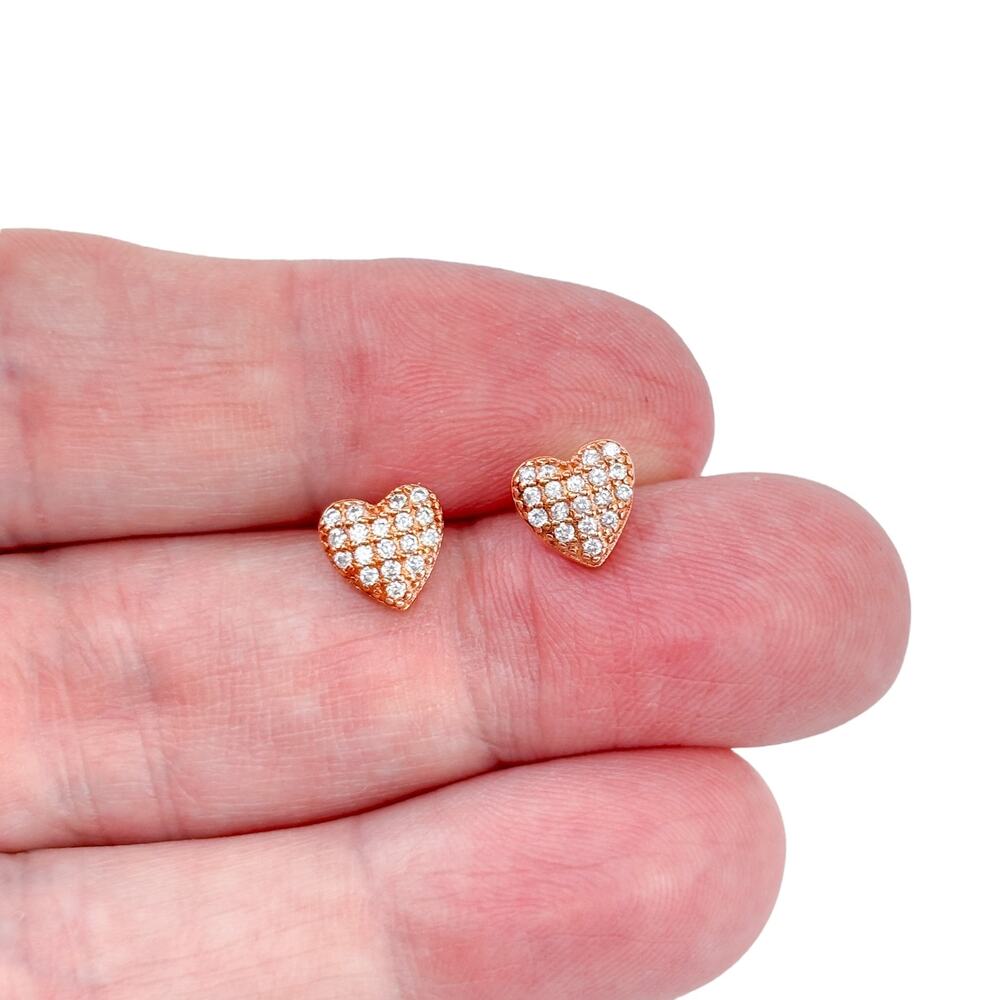 Rose Gold-Plated Heart Stud Earrings | Pavé Cubic Zirconia | Sterling Silver 925